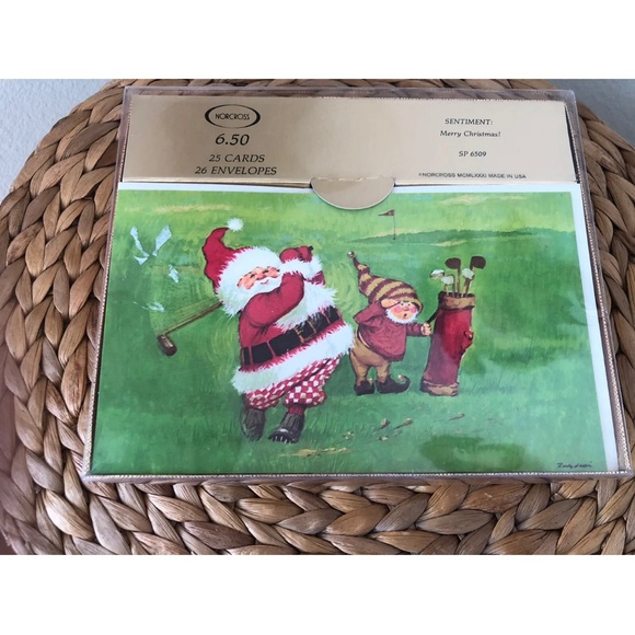 Vintage 1981 Norcross Christmas Greeting Cards Santa Playing Golf. Set of 25 - Picture 4 of 6